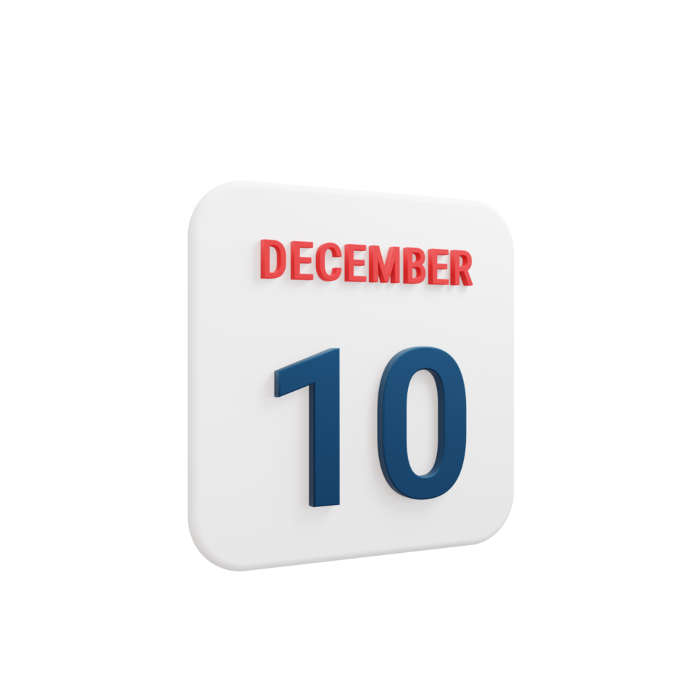 icono de calendario realista de diciembre fecha renderizada 3d 10 de diciembre png