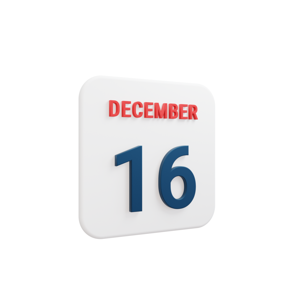 icono de calendario realista de diciembre fecha renderizada 3d 16 de diciembre png