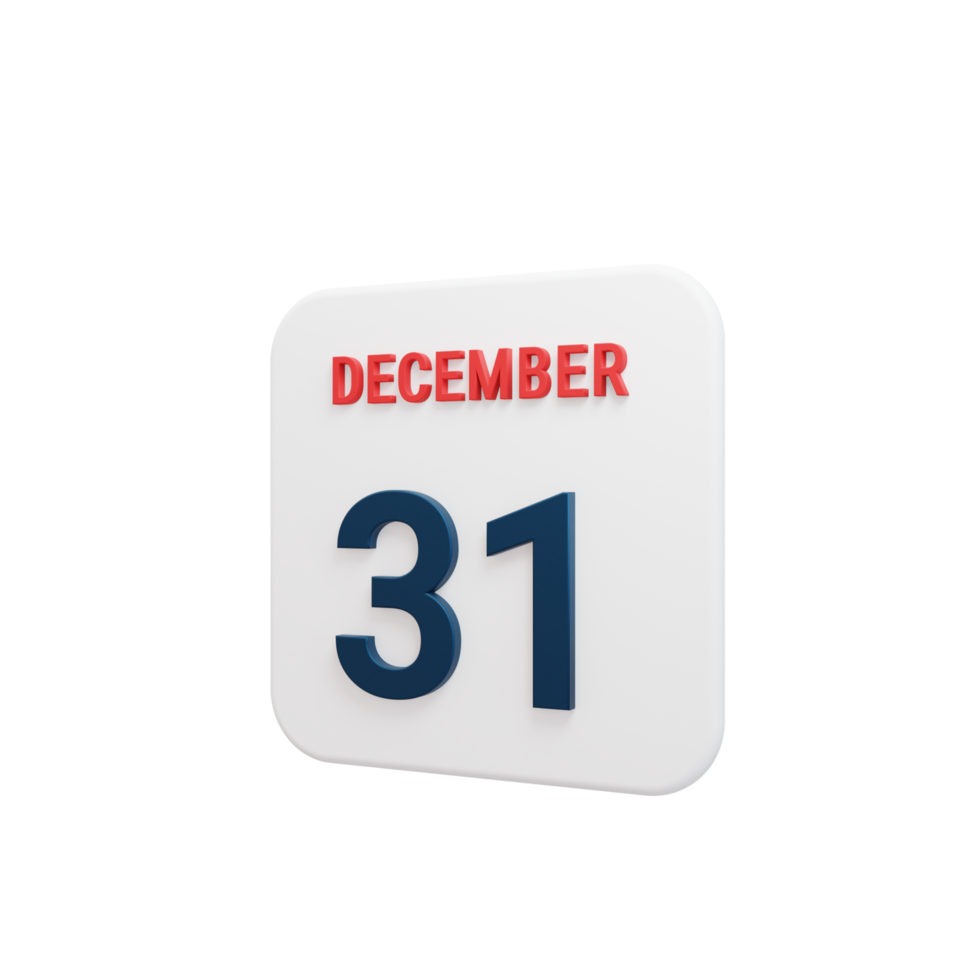 December Realistic Calendar Icon 3D Rendered Date December 31 png