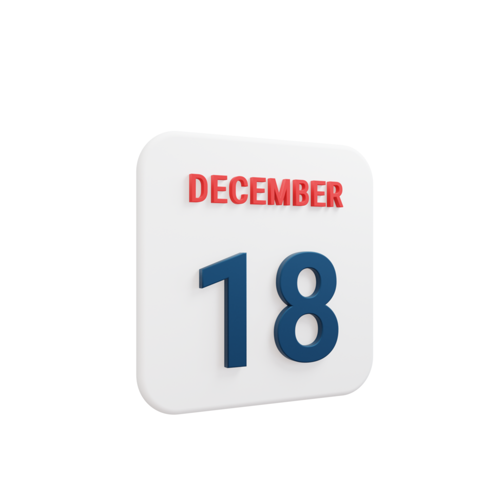 December Realistic Calendar Icon 3D Rendered Date December 18 png