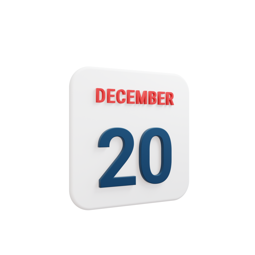 December Realistic Calendar Icon 3D Rendered Date December 20 png