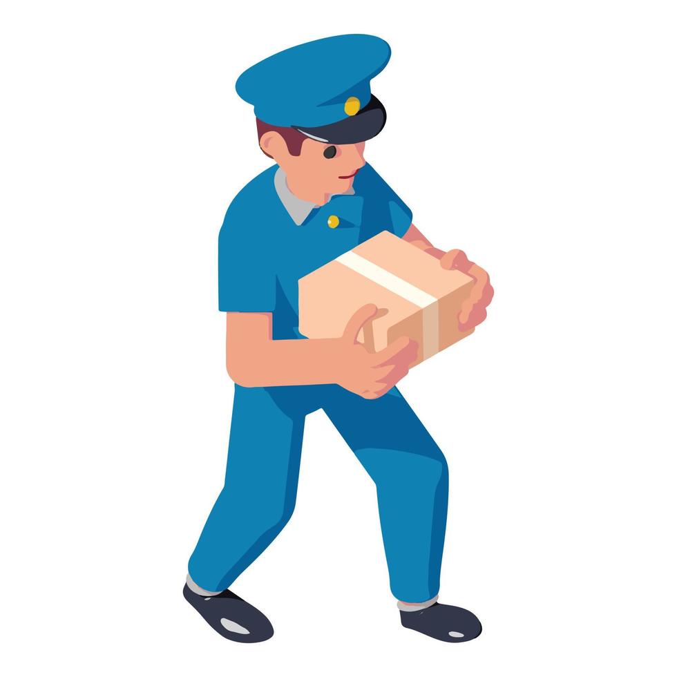 Postman parcel delivery icon, isometric style vector