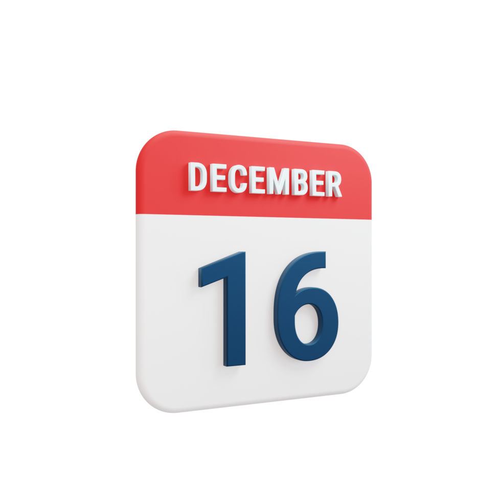 December Realistic Calendar Icon 3D Rendered Date December 16 png