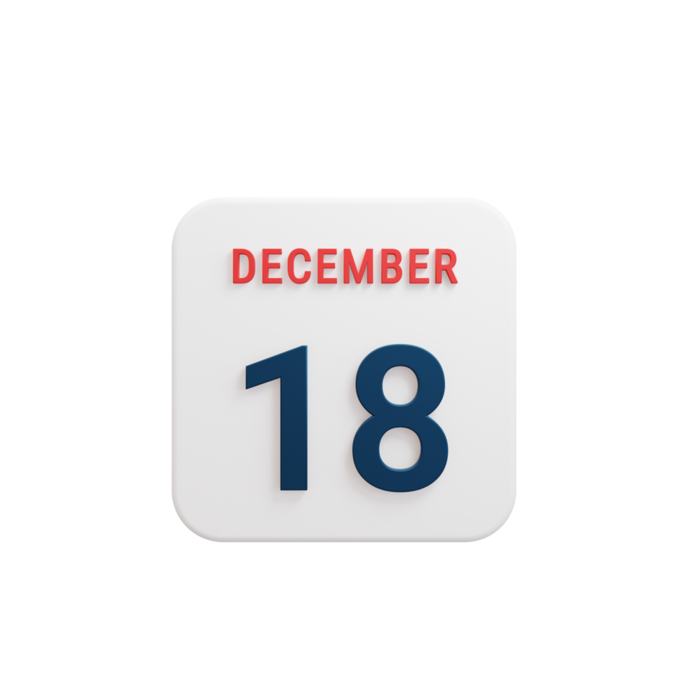 December Realistic Calendar Icon 3D Rendered Date December 18 png