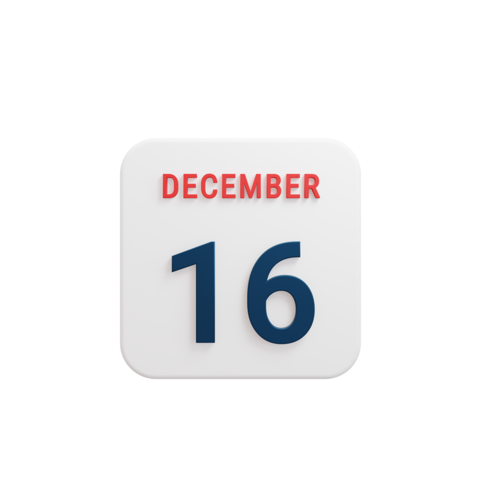 December Realistic Calendar Icon 3D Rendered Date December 16 png