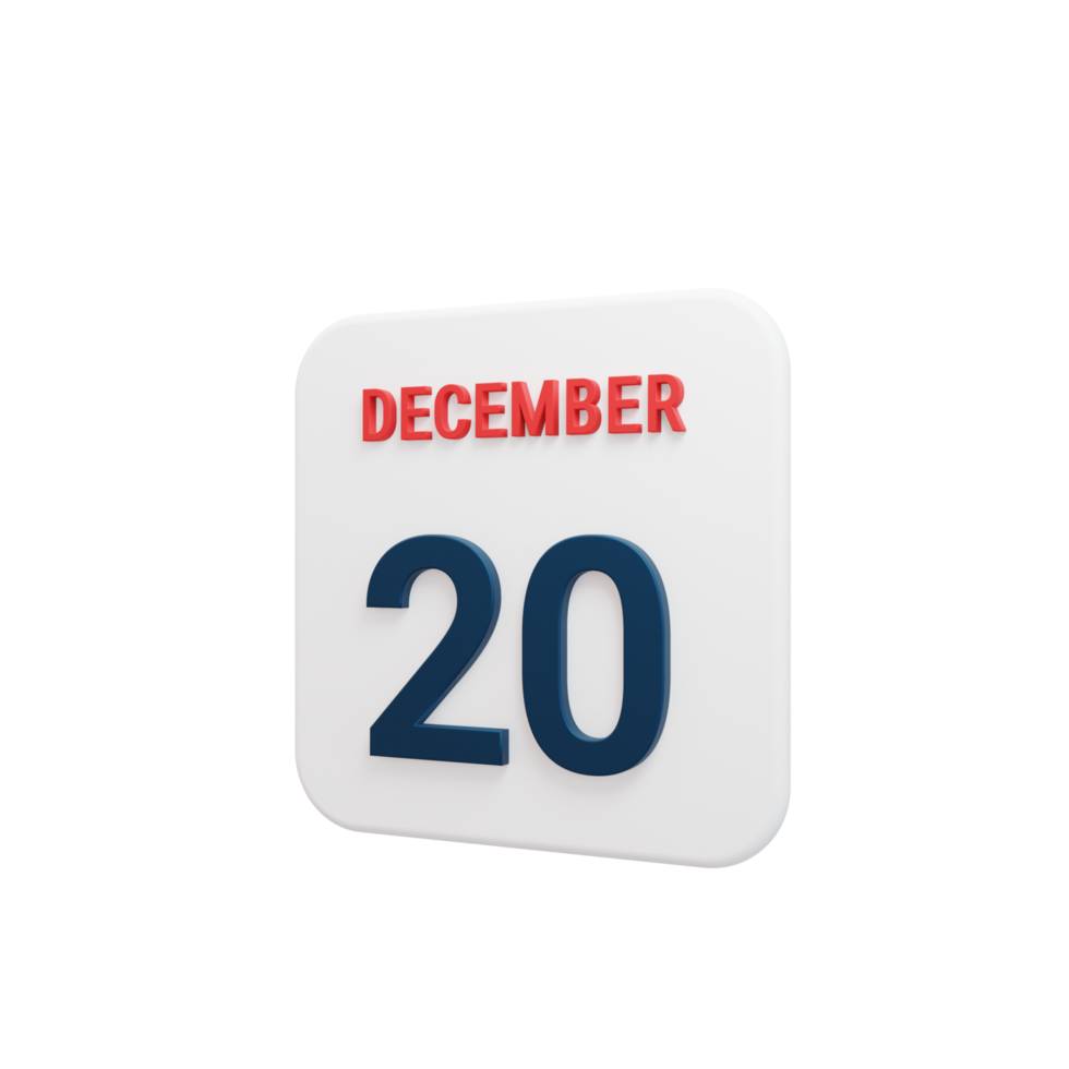 December Realistic Calendar Icon 3D Rendered Date December 20 png