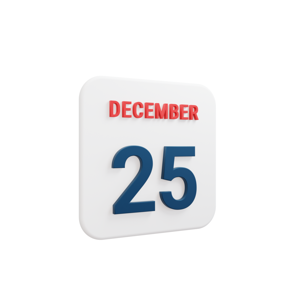 December Realistic Calendar Icon 3D Rendered Date December 25 png