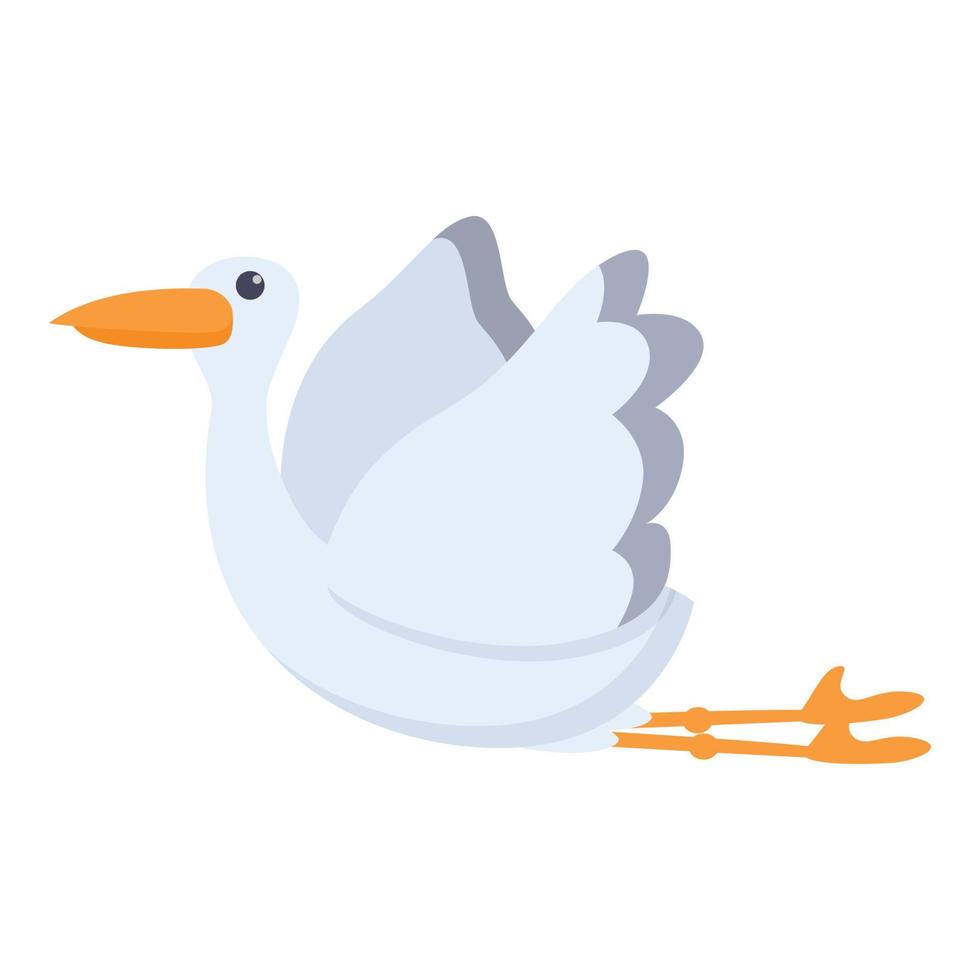 Flying young stork icon, cartoon style vector