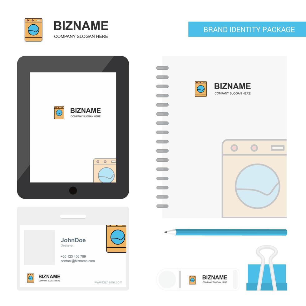 Washing machine Business Logo Tab App Diary PVC Employee Card and USB Brand Stationary Package Design Vector Template