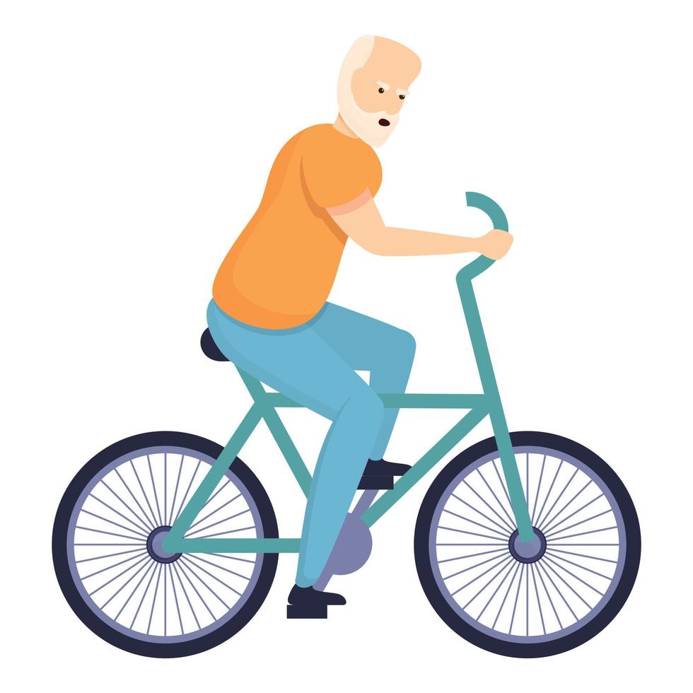bicicleta, hombre mayor, icono, caricatura, estilo vector