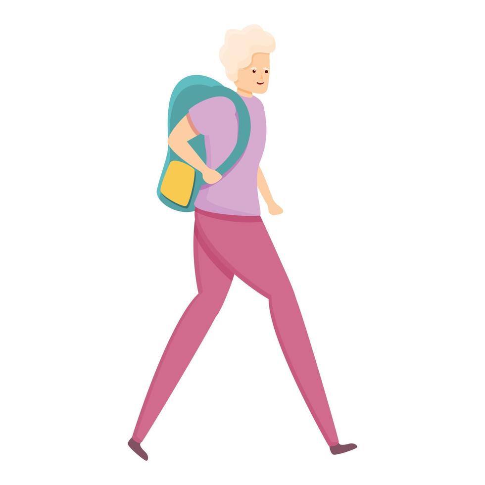 icono de anciana de mochila, estilo de dibujos animados vector