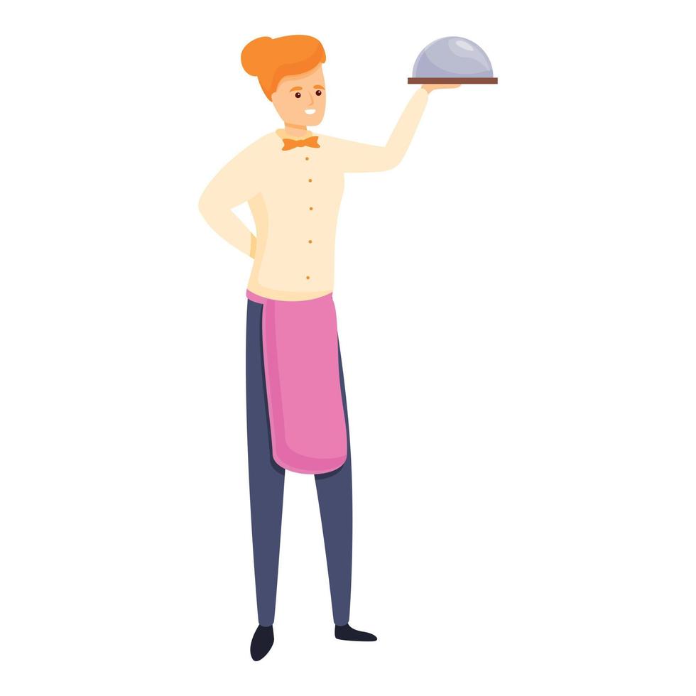 Woman butler icon, cartoon style vector
