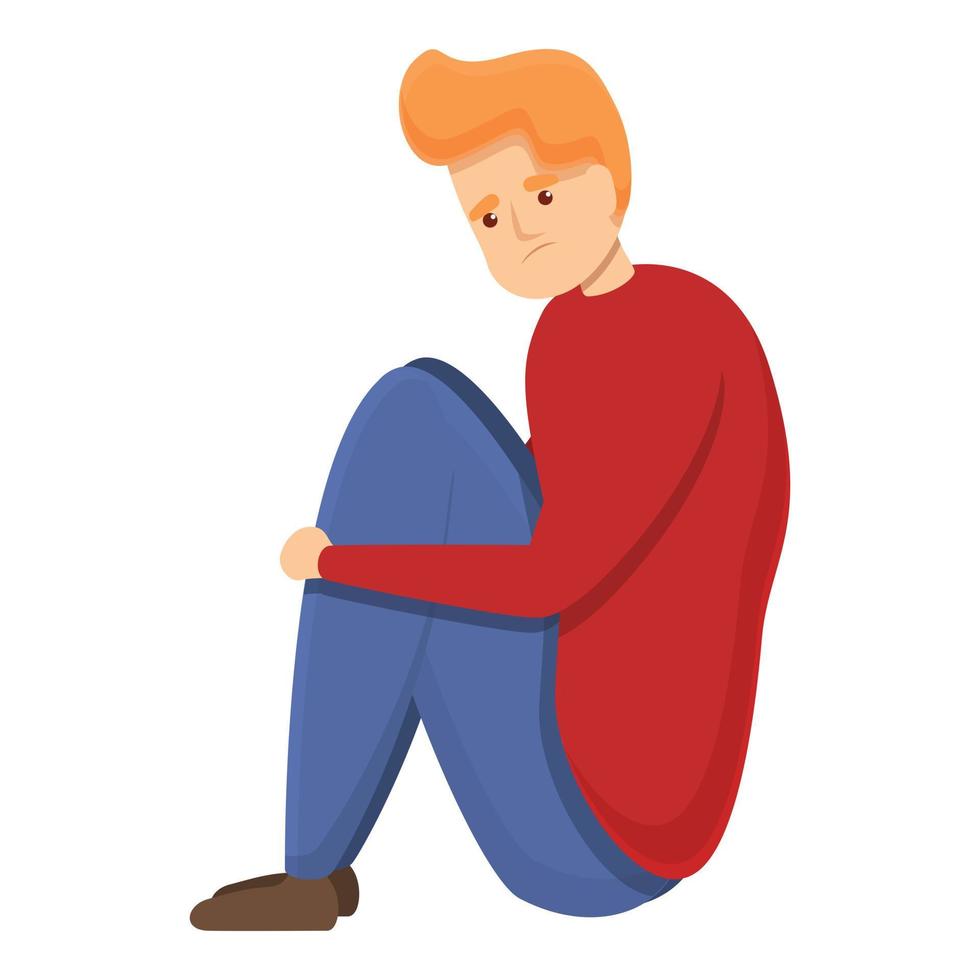 Depressed boy icon, cartoon style vector