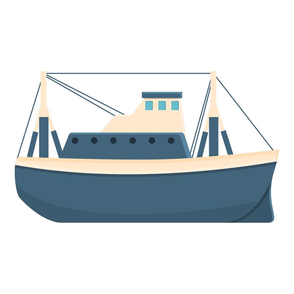 icono de barco de pesca fluvial, estilo de dibujos animados vector