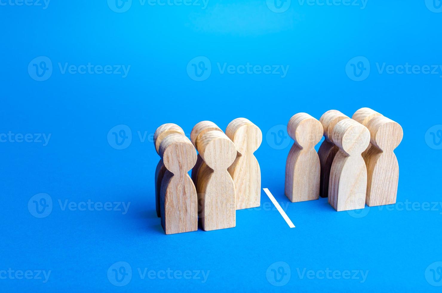 Five out of ten people separated by a line. Visualization of statistical data. 50 of 100. Half and half. Dividing people into two groups on different issues. Polls test results. Equality in numbers photo