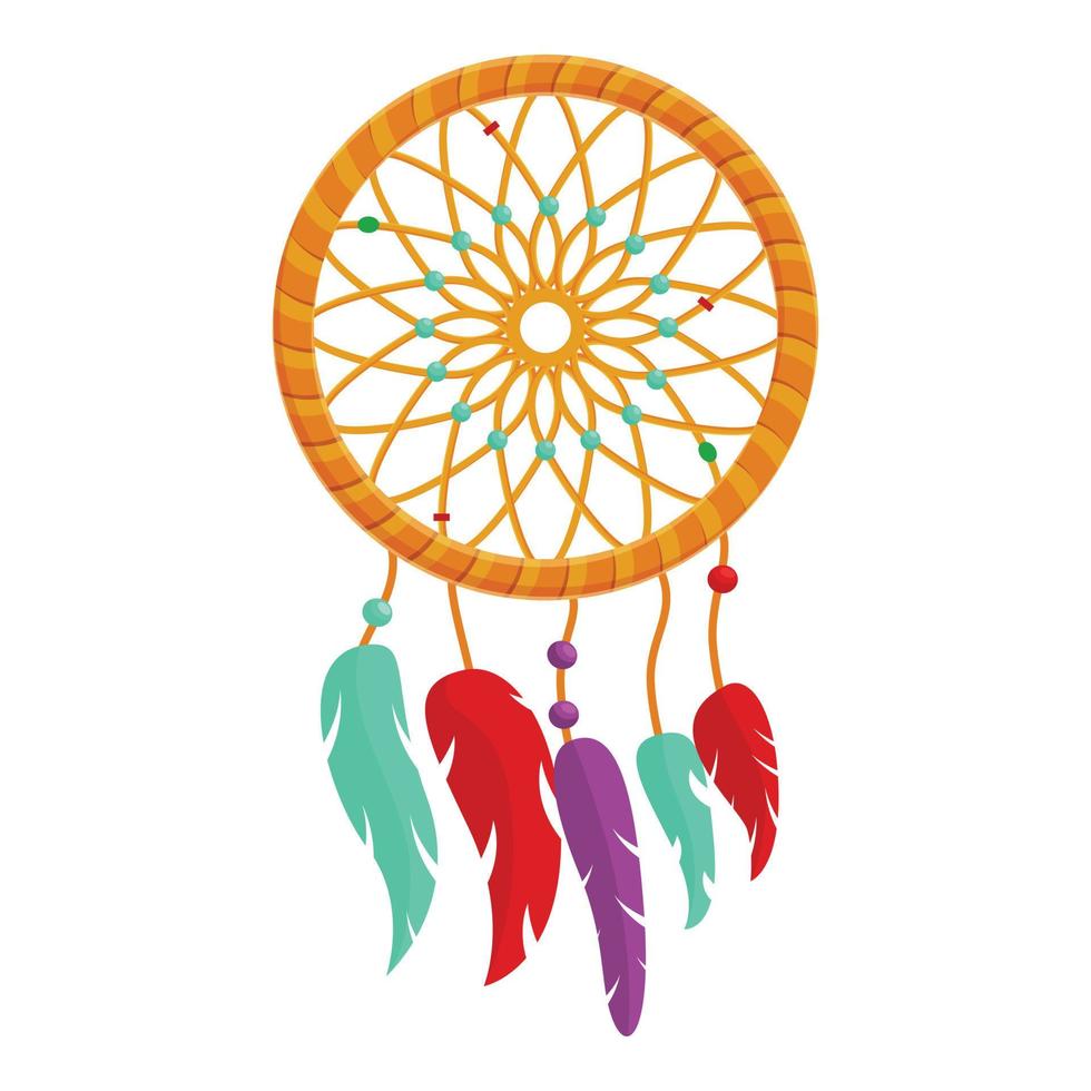 Colorful dream catcher icon, cartoon style vector