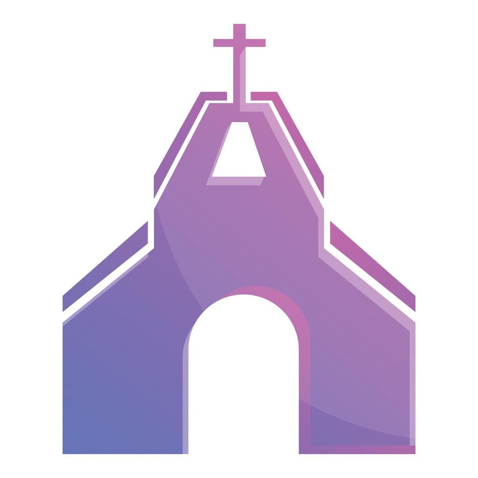 Purple church icon, cartoon style vector