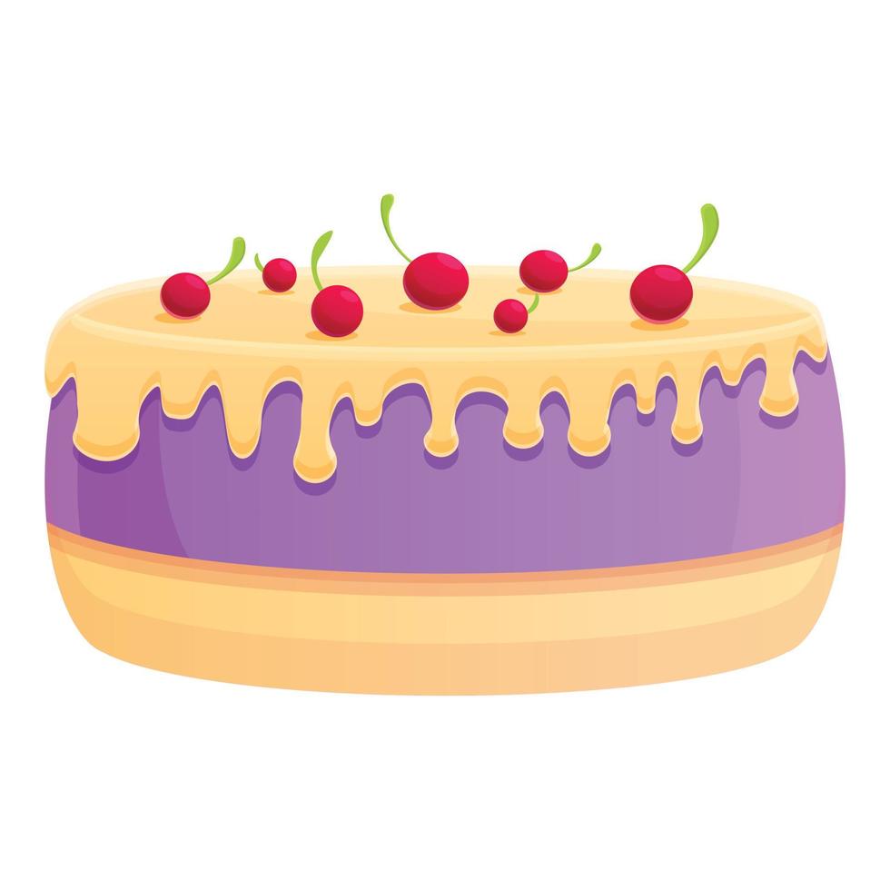 Cherry cream cake icon, cartoon style vector