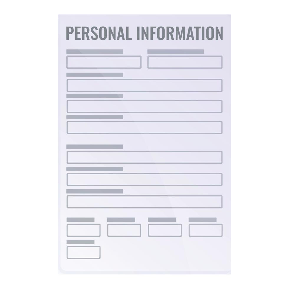 Personal information form icon, cartoon style vector