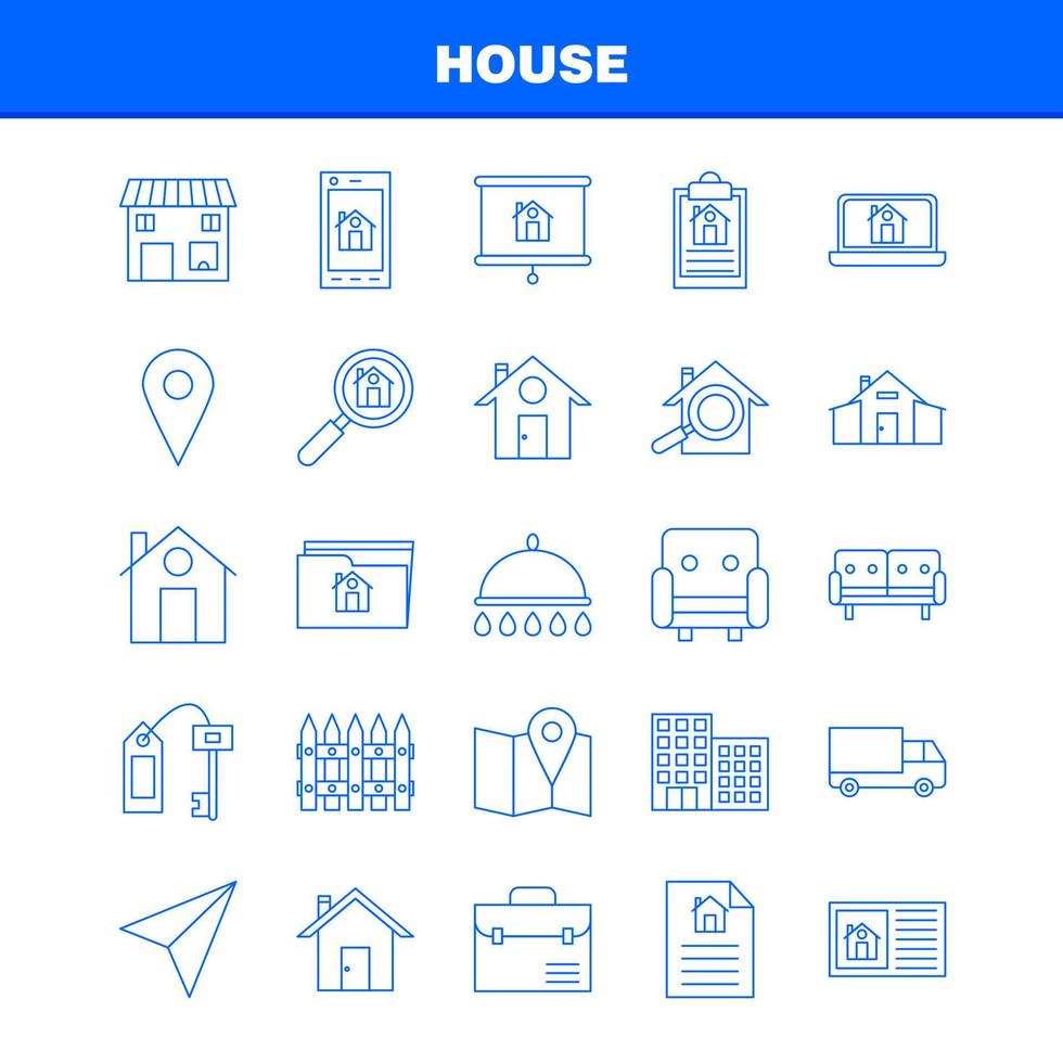 House Line Icon for Web Print and Mobile UXUI Kit Such as Paper Plane Paper Plane Startup House Magnifying Glass Pictogram Pack Vector