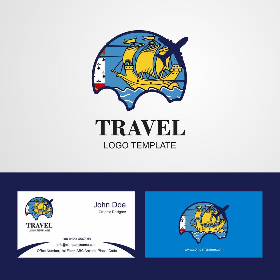 Travel Saint Pierre and Miquelon Flag Logo and Visiting Card Design vector