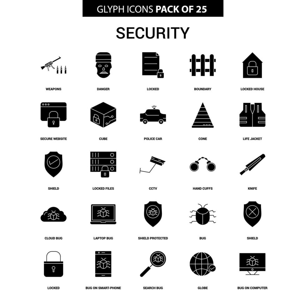 conjunto de iconos de vector de glifo de seguridad