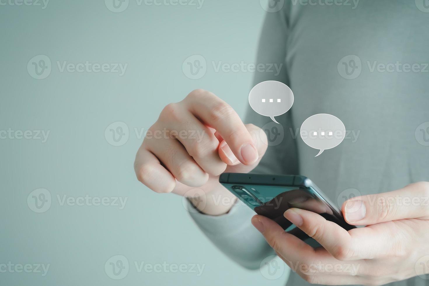 Man hand using smart phone and chatting online messaging and social network. Social media and digital online, Internet searching, Connection, Communication and wireless technology concept. photo