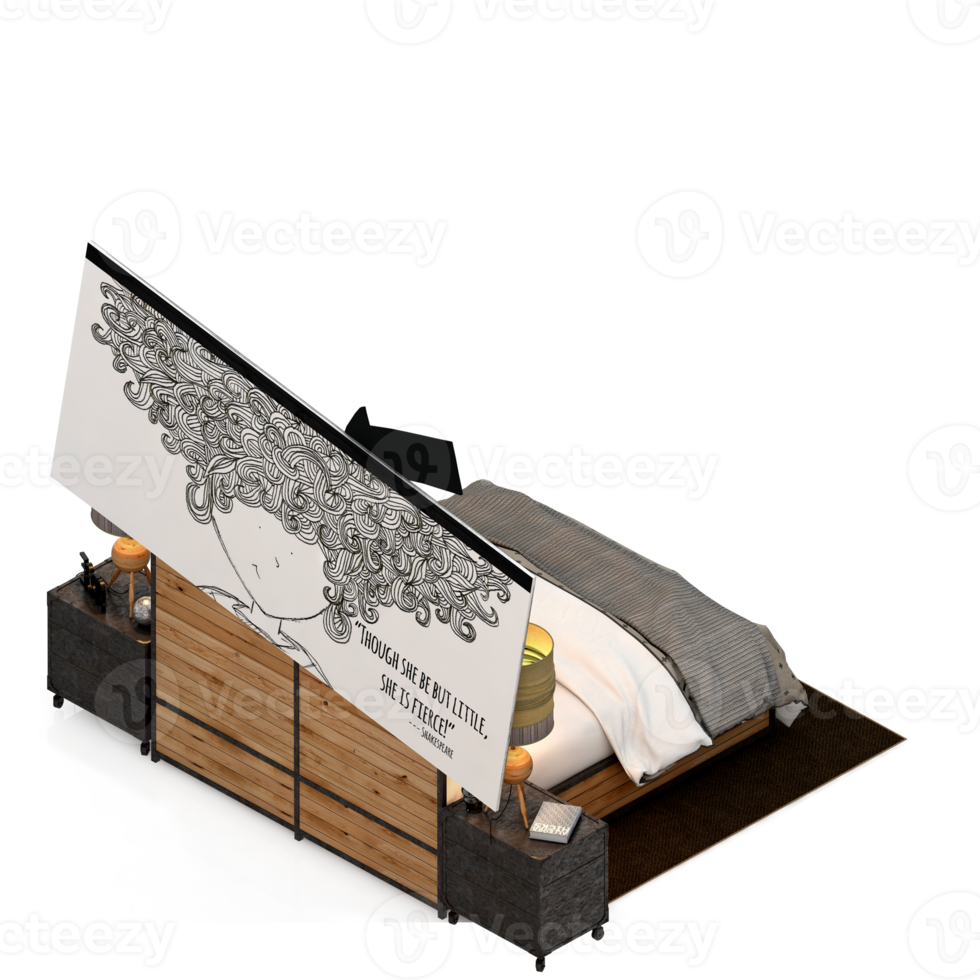 Isometric Bedroom 3D render png