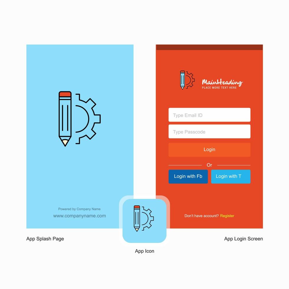 Company Pencil Splash Screen and Login Page design with Logo template Mobile Online Business Template vector