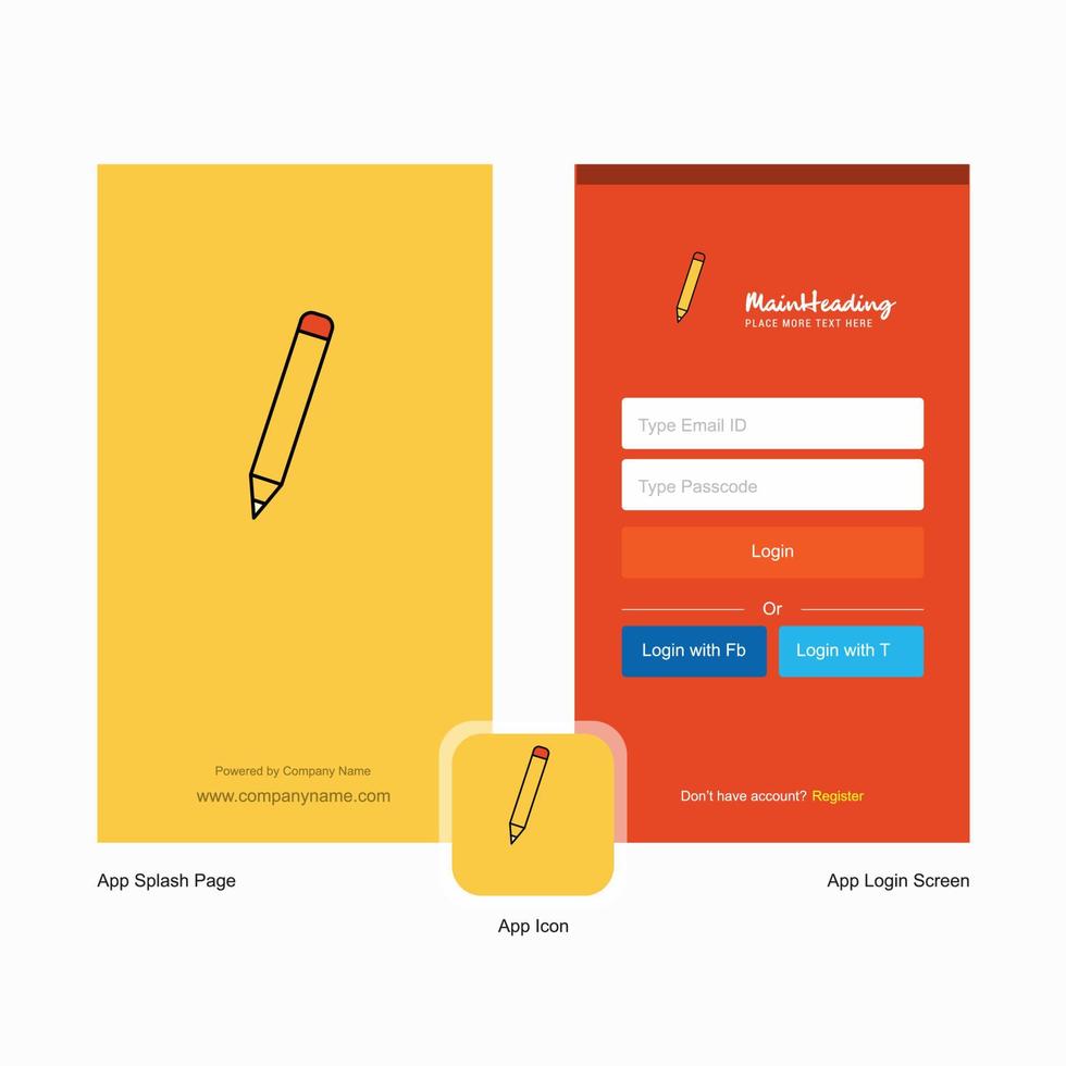 Company Pencil Splash Screen and Login Page design with Logo template Mobile Online Business Template vector