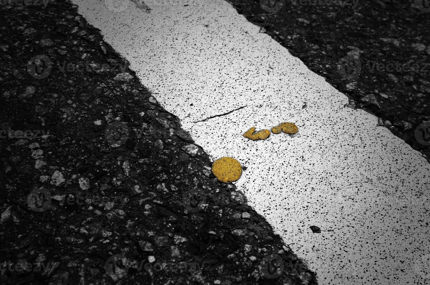 Yellow paint on white solid line road marking background and abstract. photo