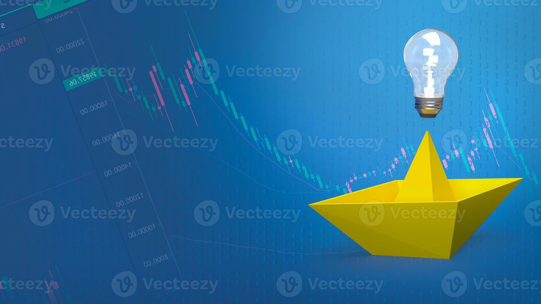 The creative thinking, yellow boat and light bulb for idea concept 3d rendering photo
