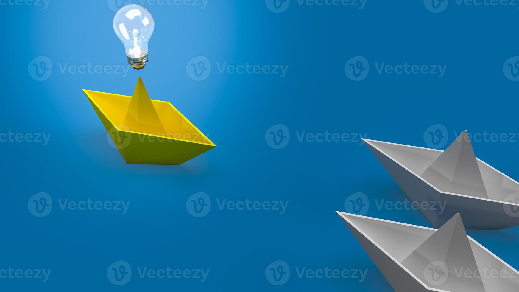 The creative thinking, yellow boat and light bulb for idea concept 3d rendering photo