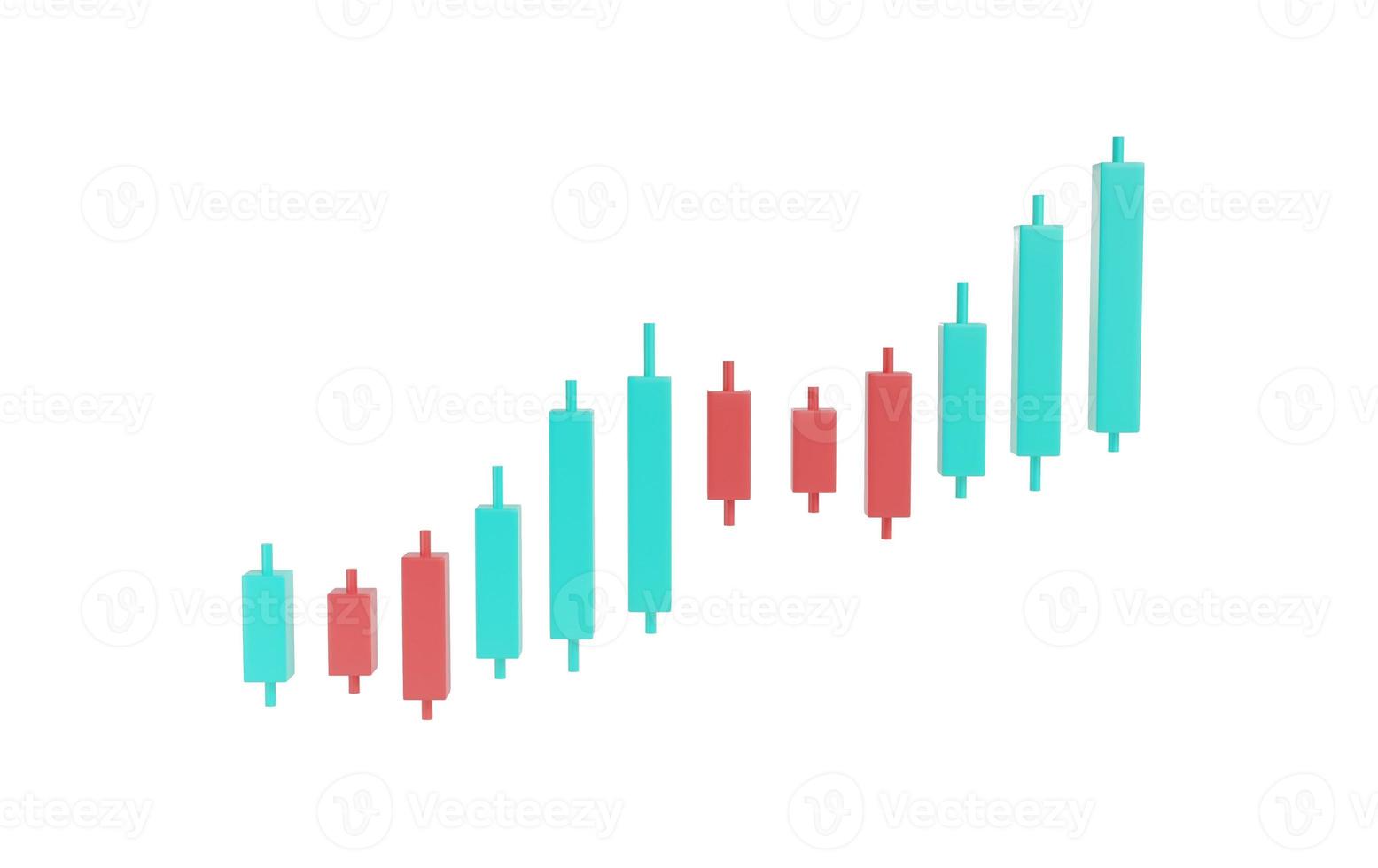 Stock price candlesticks on a white background. Charts, analysis,trading, markets, investments,profit.The price chart is up.The trend is up.Candlestick isolated on white background.3D render. photo