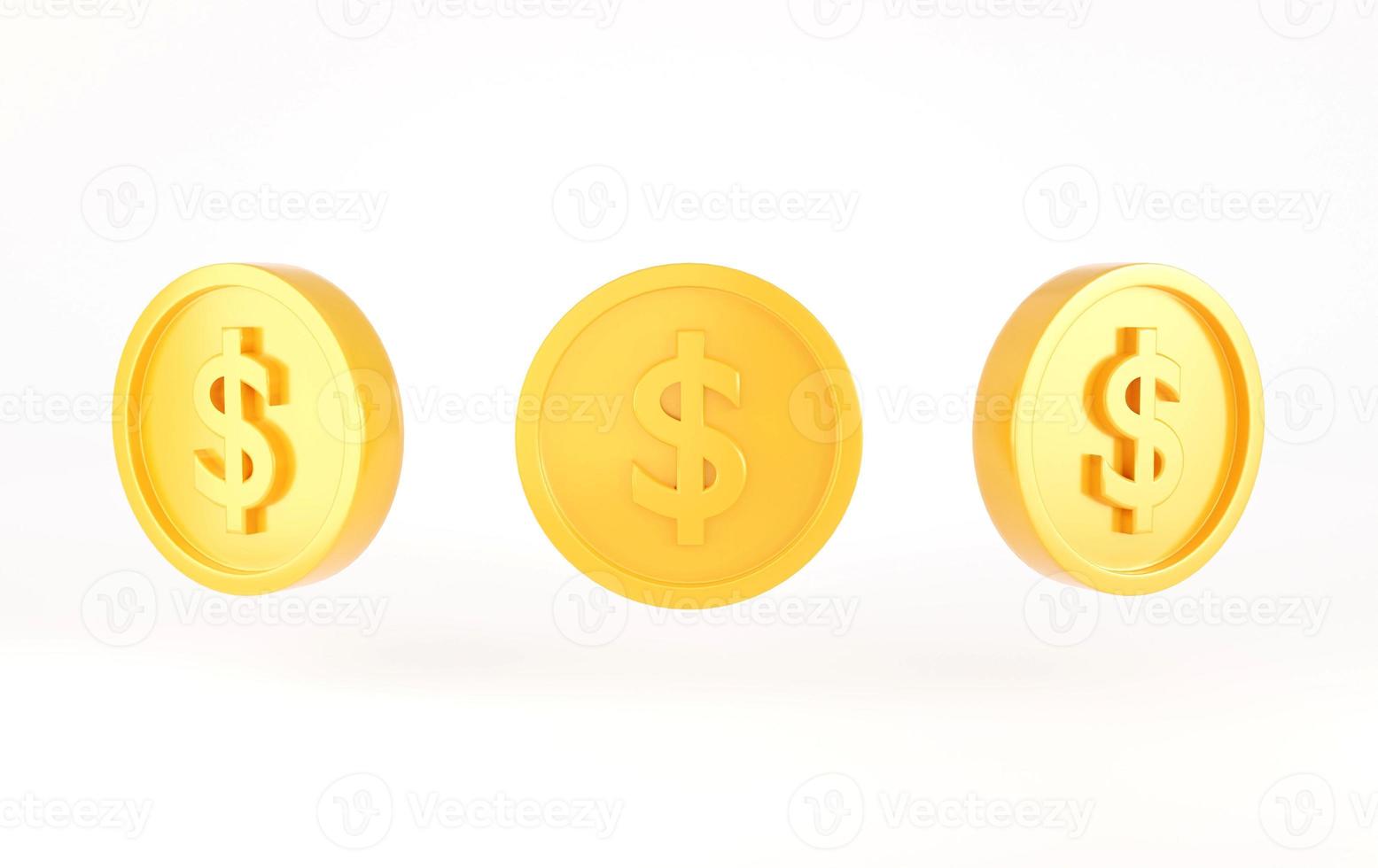 Gold coin on white background.3D Stack of Gold Coins Icon Isolated.Symbol of investment, savings and business.money management.Saving and money growth concept.Dollar Coin.3D render,Illustration. photo