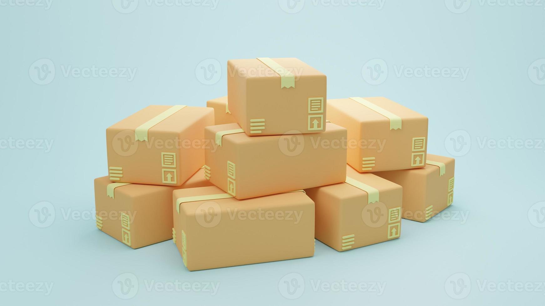 3D rendering illustration Cartoon minimal logistics and  delivery parcel, Online delivery service concept. Fast shipping delivery website, banner, background, application, poster, express photo
