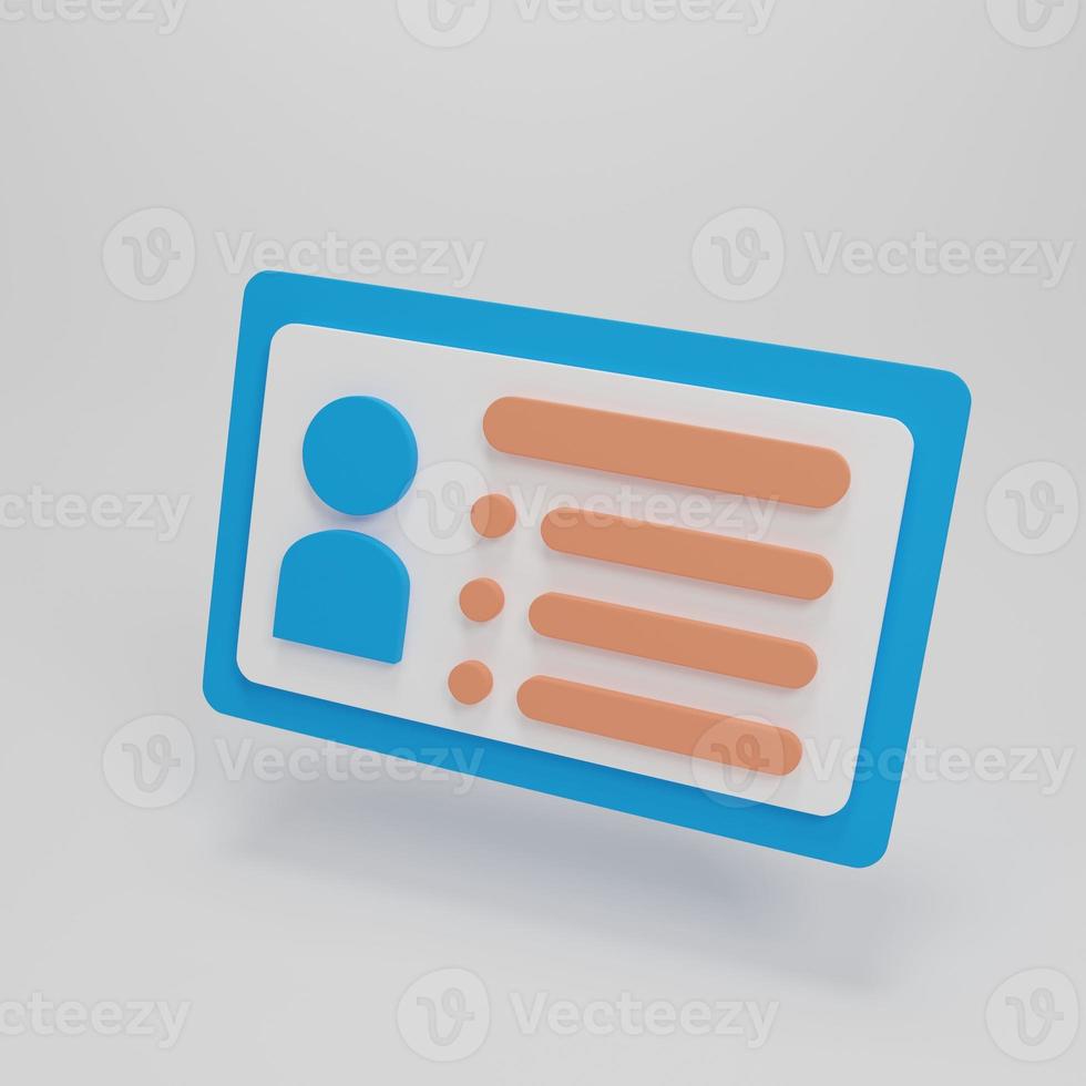 3d rendering illustration Cartoon minimal id card, badge icon, SIM,  plastic card. photo