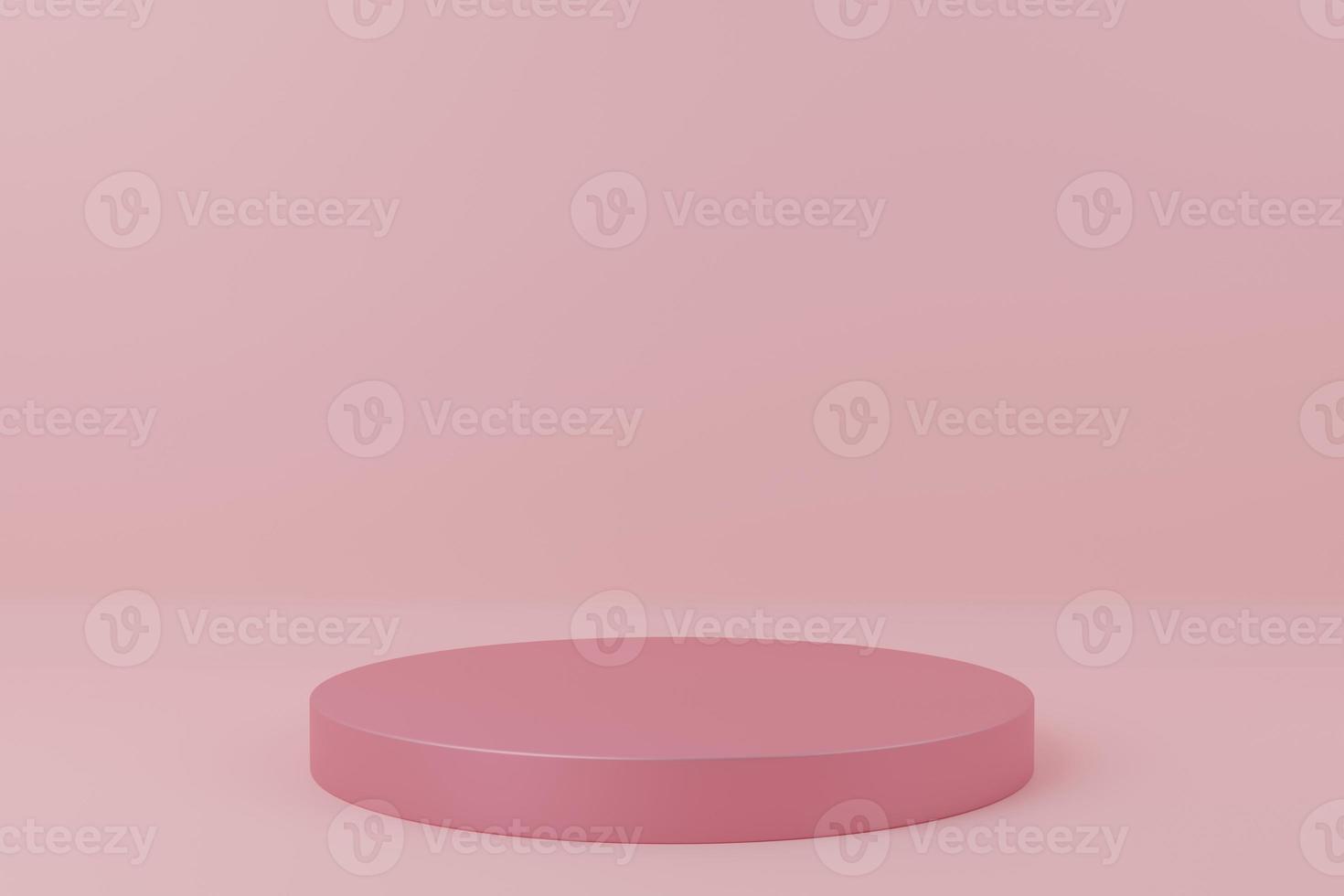 3d rendering illustration Mock up Cylinder podiums on pink background. Minimal design with circle empty space. Showcase, shopfront, display photo
