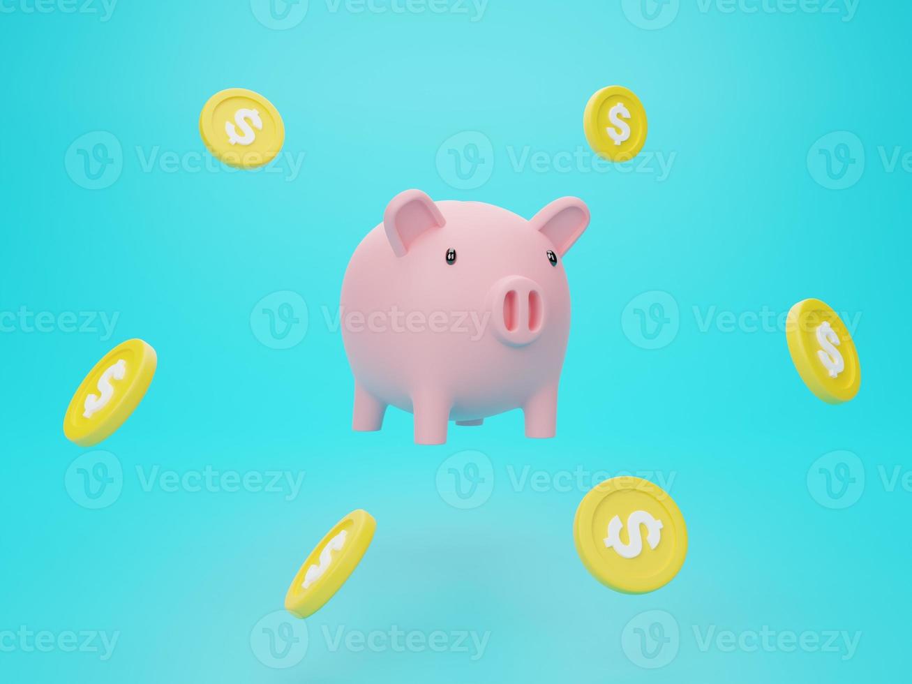 3d rendering illustration Cartoon minimal piggy bank with coin stacking money savings concept for long-term investment, Business development concept. photo
