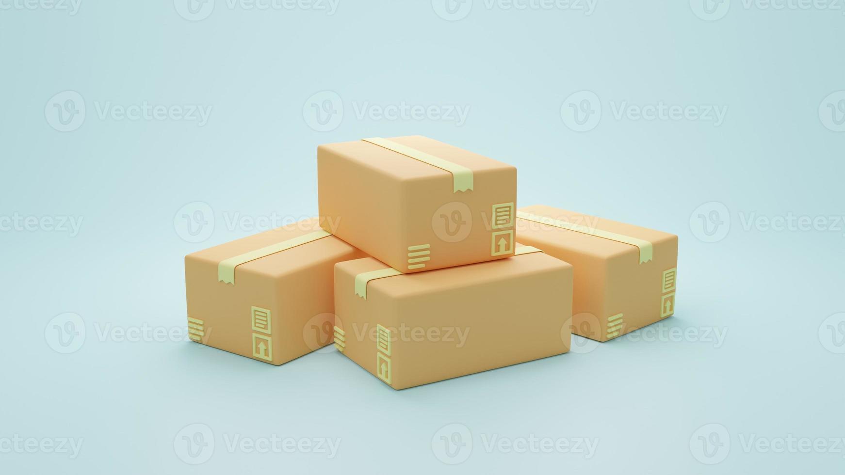3D rendering illustration Cartoon minimal logistics and  delivery parcel, Online delivery service concept. Fast shipping delivery website, banner, background, application, poster, express photo