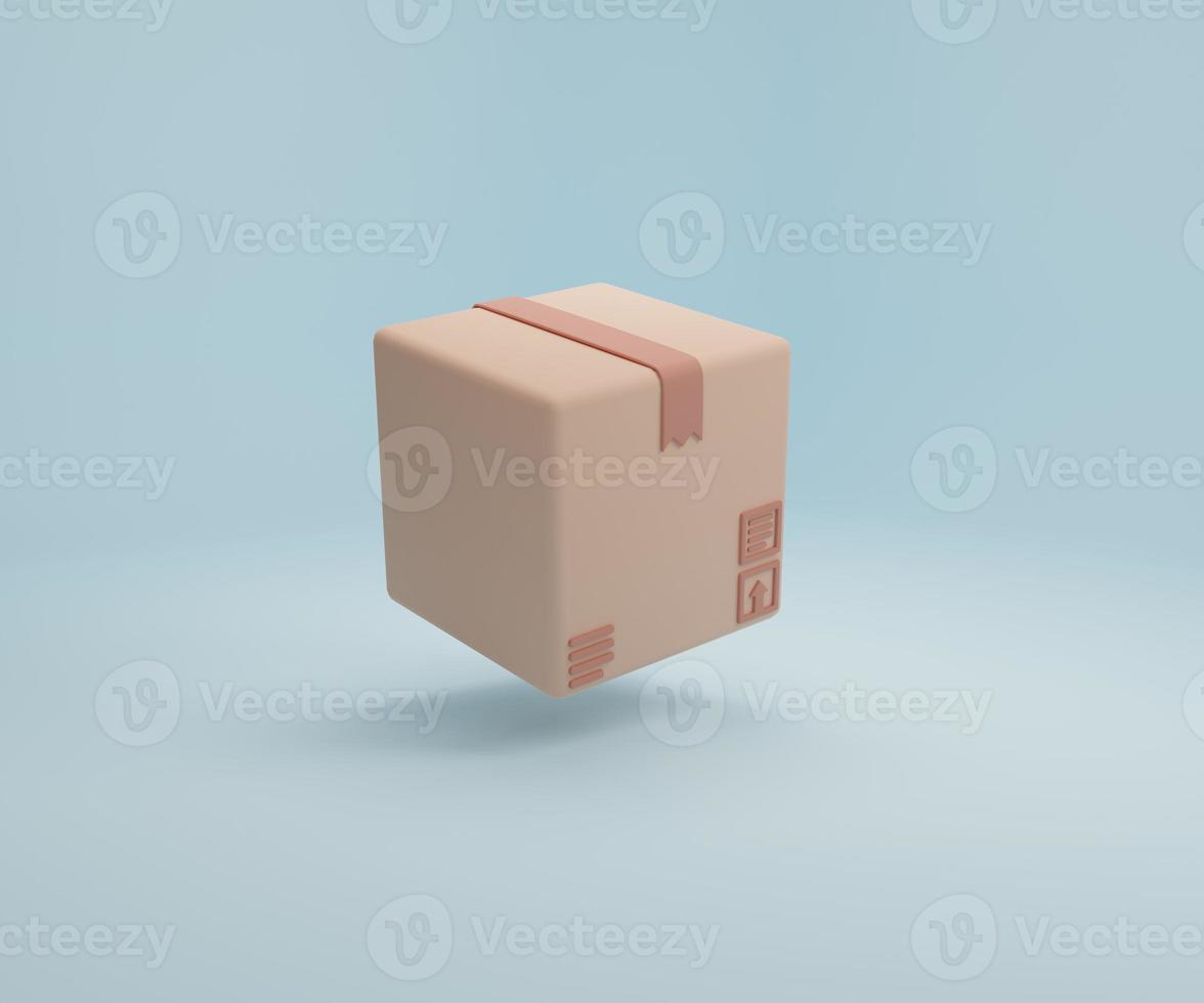 3d rendering illustration Cartoon minimal cardboard box or delivery package. Brown boxes with shadow. photo