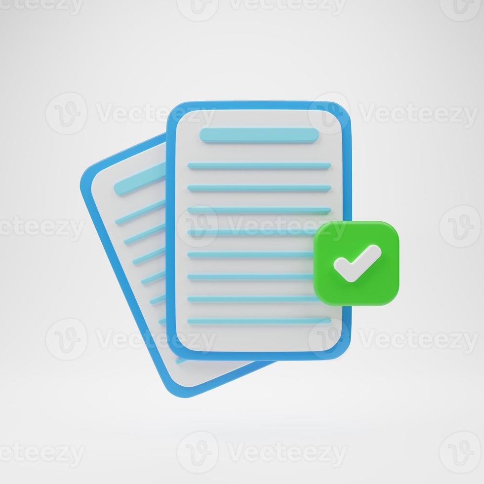 3d rendering illustration Cartoon minimal Documents icon. stripes abstract questions. Confirmed or approved document. Business icon. Clipboard and check marks. photo