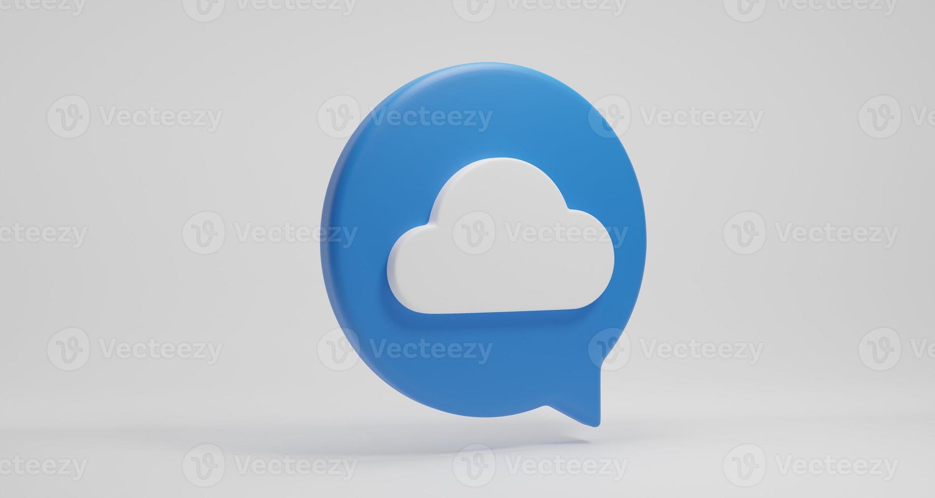 3D rendering illustration Cartoon minimal blue speech bubble Internet storage cloud icon, digital sharing online transfer, connection network technology server symbol, web database photo