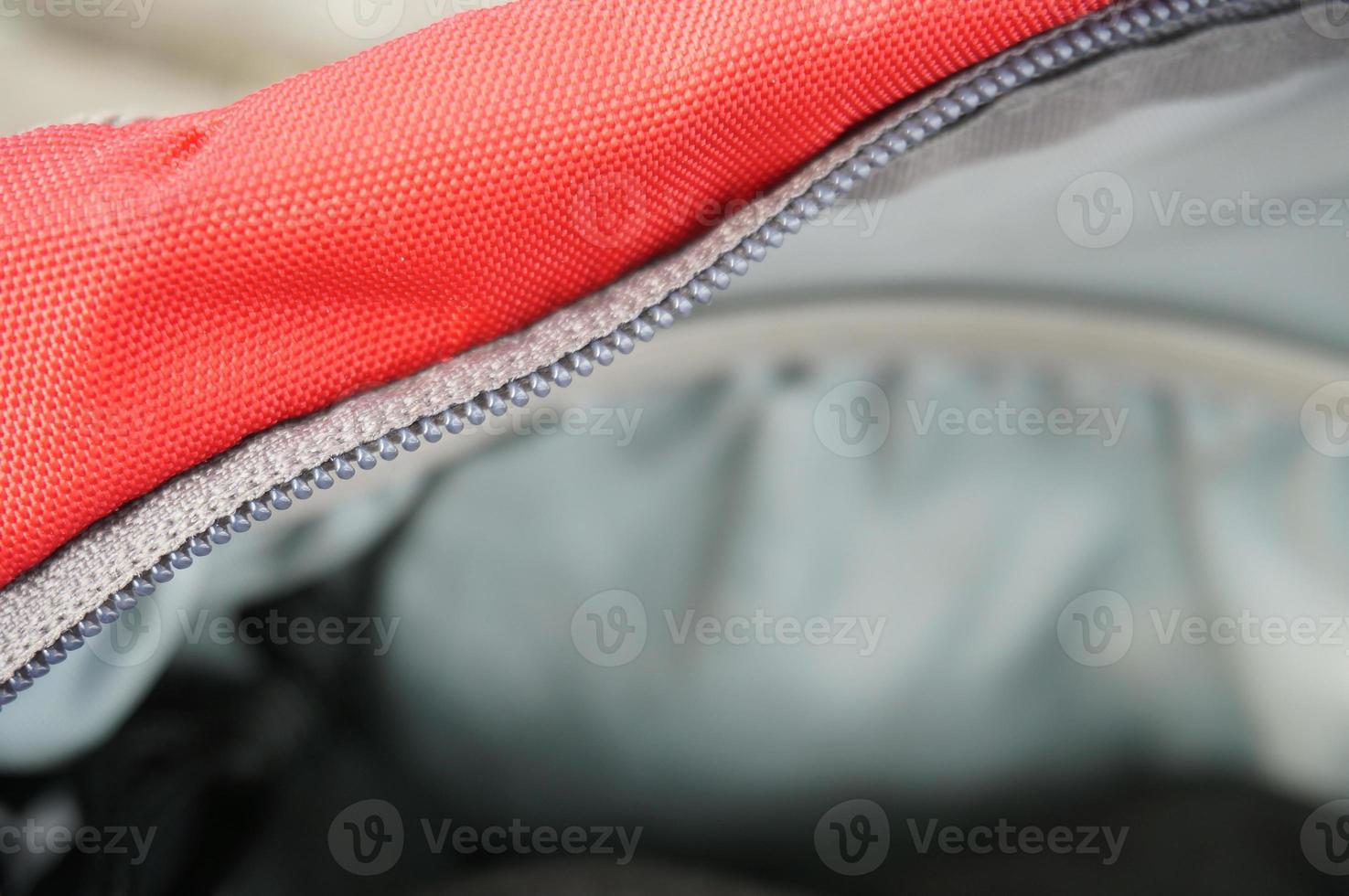 Red backpack zipper. Best quality backpak. photo