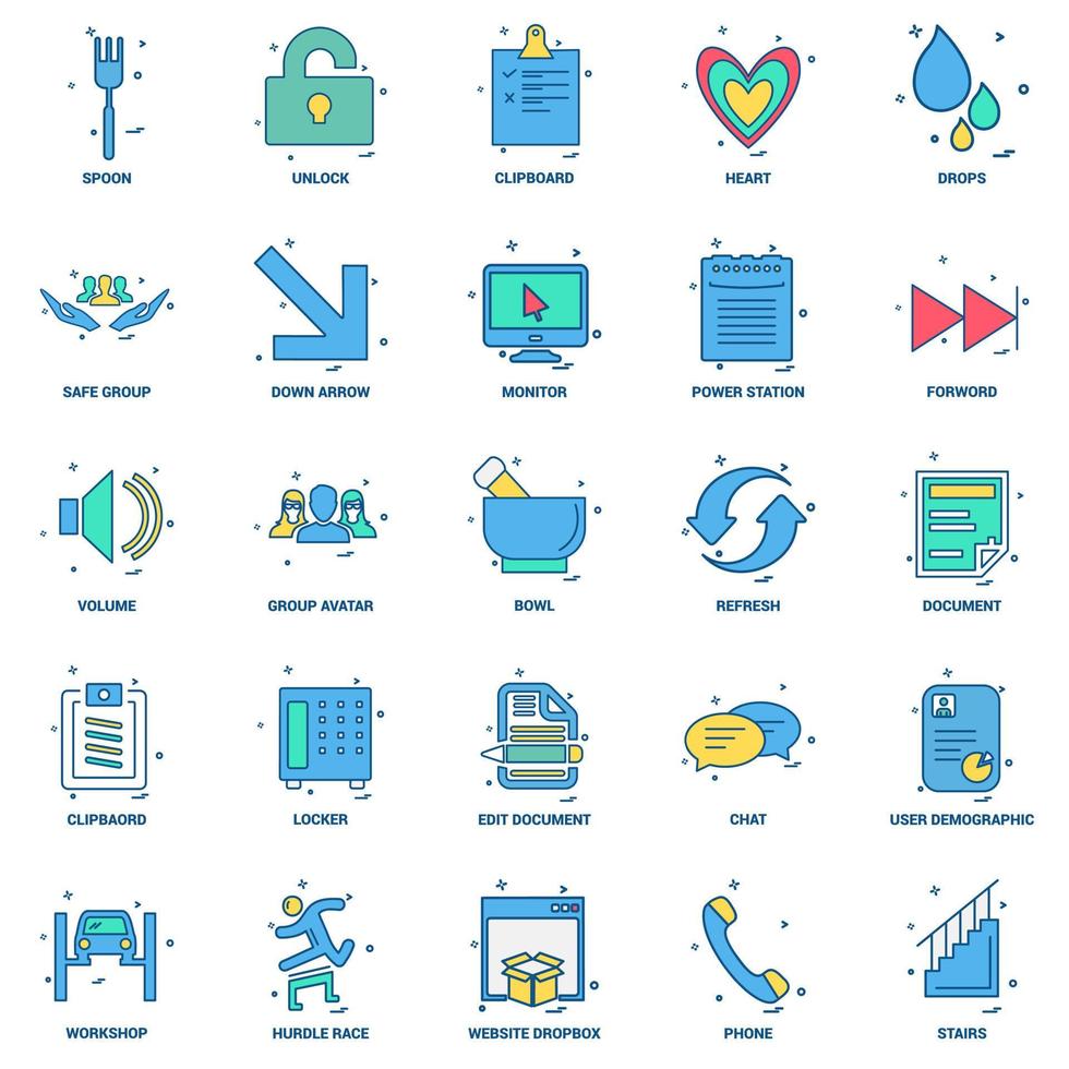 25 Business Concept Mix Flat Color Icon set vector