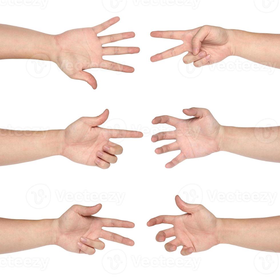 Set of gesturing hands isolated on white background photo