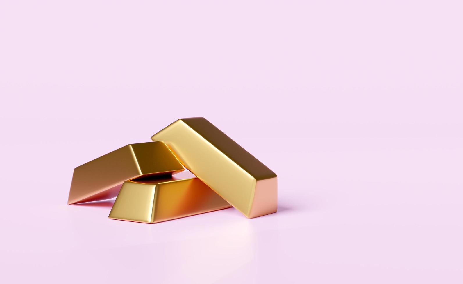 Gold bars pile icon 3d isolated on pink background. investment or business finance, loan concept, 3d render illustration photo