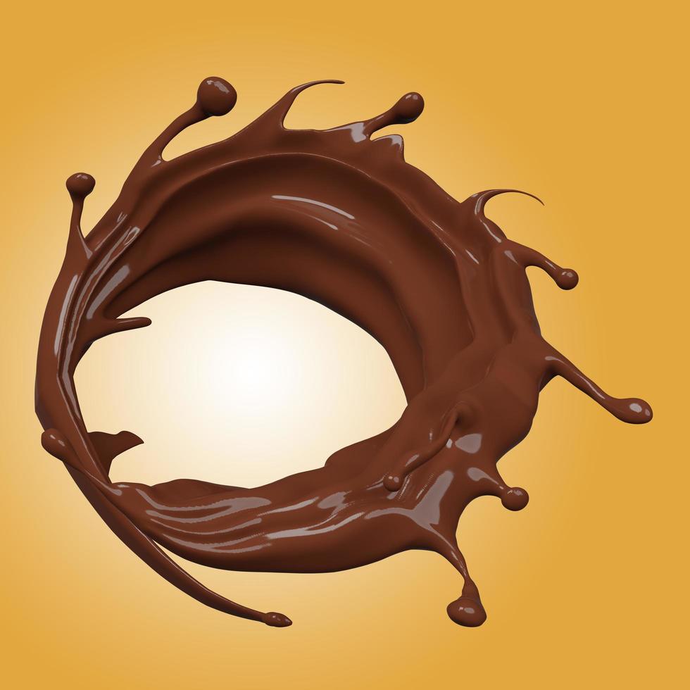 Splash de hidromasaje de ondulación de chocolate con leche 3d aislado sobre fondo marrón. Ilustración de renderizado 3d, incluye trazado de recorte foto