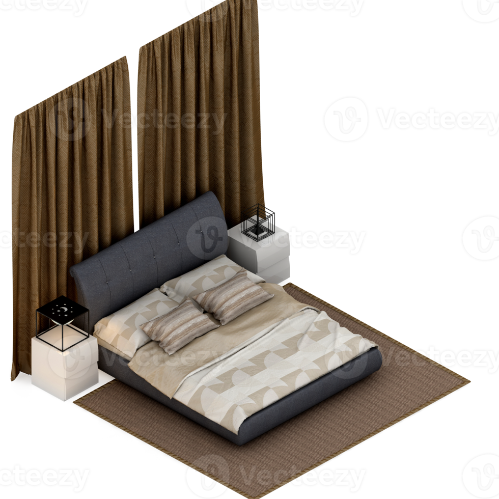 Isometric Bedroom 3D render png