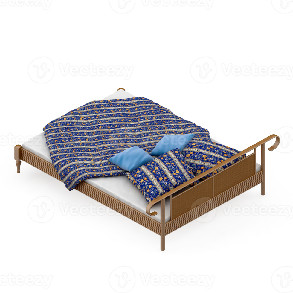 Isometric Bedroom 3D render png
